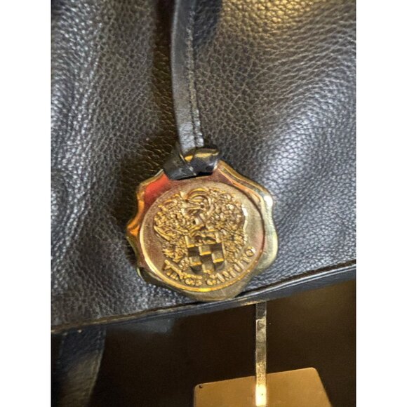 Vince Camuto Black Leather Tote Bag Double Handles Buckle Detail - Picture 4 of 13